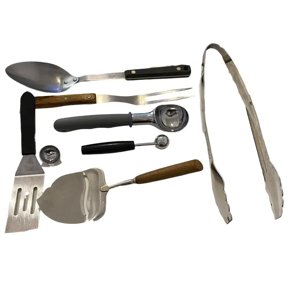 Vintage Lot of 7 Mixed Kitchen Cooking Utensils Tongs Spatula Ice Cream Scooper